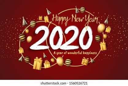 New Year 2020 Vector Design with circle element party on red background