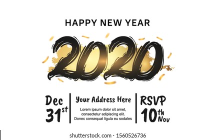 New Year 2020 Vector Design with golden brush and black number for invitation