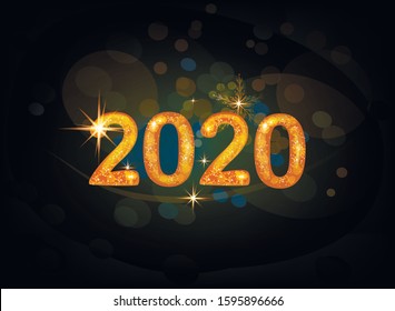 New Year 2020. Vector Graphics. black background with golden numbers