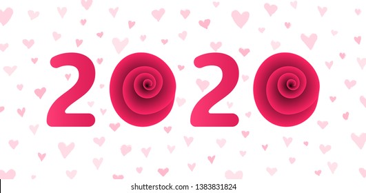 New year 2020 vector illustration. Romantic 2020 decorated with hearts. EPS10