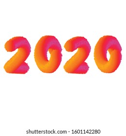 New Year 2020 vector logo with a furry orange color.