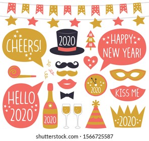 New year 2020 vector party signs and props set