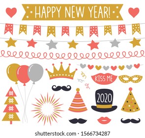 New Year 2020 vector photo booth props and decoration