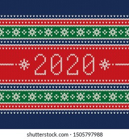 New Year 2020. Winter Holiday Seamless Knitted Background. Wool Knit Texture Imitation