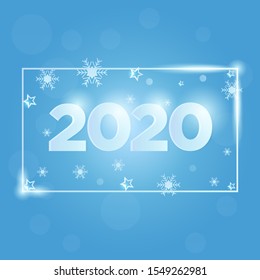 New Year 2020 in the wnter with snowflakes and stars for gift card and background