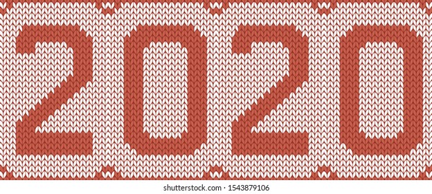 New Year 2020. Wool Knitting Pattern. Winter Holiday Seamless Knitted Background. Wool Knitting Pattern