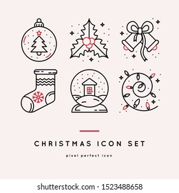 New Year 2020 and Xmas outline icon set 10EPS. Winter holydays vector symbols. Christmas party symbols.