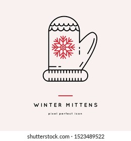New Year 2020 and Xmas outline icon Knitted gloves 10EPS. Winter holydays vector symbols. Christmas party symbols.