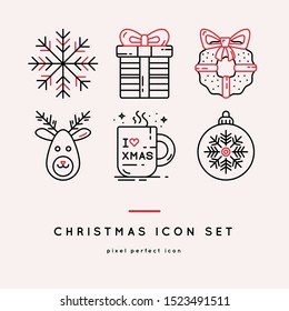 New Year 2020 and Xmas outline icon set 10EPS. Winter holydays vector symbols. Christmas party symbols.