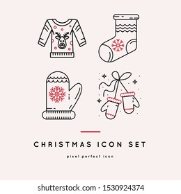 New Year 2020 and Xmas outline icon set 10EPS. Winter holidays vector symbols. Christmas party symbols.