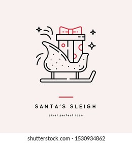 New Year 2020 and Xmas outline  Santa's sleigh icon 10EPS. Winter holidays vector symbols. Christmas party symbols. mistletoe