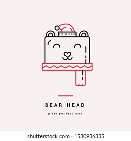 New Year 2020 and Xmas outline Bear head icon 10EPS. Winter holidays vector symbols. Christmas party symbols.