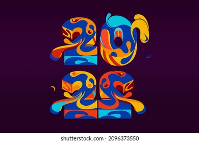 New Year 2021 background. greeting card banner vector colorful fluid abstract lettering in dark purple 