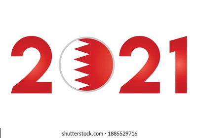 New Year 2021 with Bahrain Flag Isolated on White Background - Vector Illustration