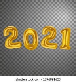 New Year 2021 balloons on a transparent background