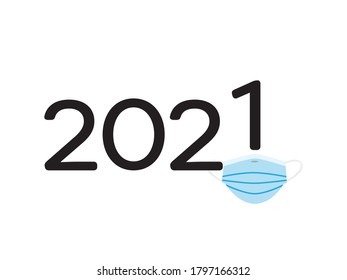 New year 2021 - Black numbers and Blue face mask on White background