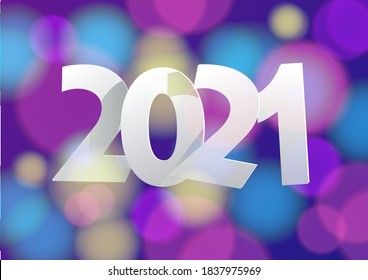 new year 2021. bright festive background with colored lights. Horizontal banner, vector illustration