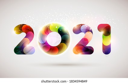 New year 2021. Bright multicolored numbers. Greeting card design.