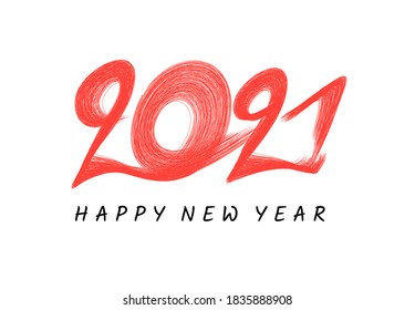 New Year 2021 brush painted calligraphy numbers
Design template Celebration typography poster, banner or greeting card for Merry Christmas and happy new year. Vector Illustration