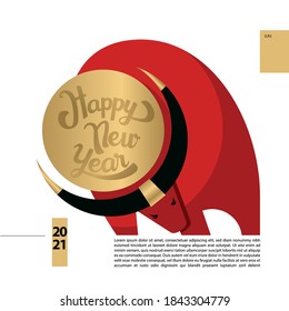 New Year 2021. Year of the bull. Vector illustration. Layout for printed products. Design of the page, cover, brochure.