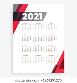 new year 2021 calendar design in flat style