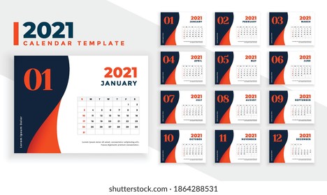 new year 2021 calendar template design in modern style