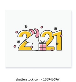 New year 2021 color icon. Christmas and New Year celebration concept. Holidays decoration, greeting card, banner, logo, image for typography and design. Isolated vector illustration