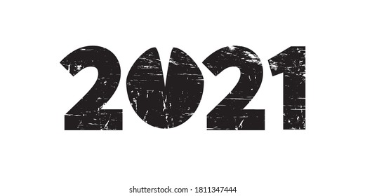 New Year 2021 concept. Modern grunge background with black bull's hoof and numbers. Trendy minimalist art print, christmas card, banner, poster. Vector illustration.