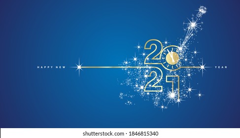 Nuevo año 2021 cuenta regresiva nueva línea 2021 diseño de fuegos artificiales champán oro azul vector fondo oro