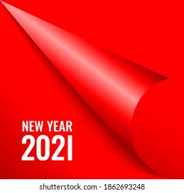 New Year 2021 curled up page corner, Christmas design element