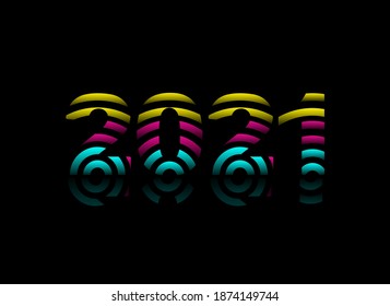 New Year 2021 design. Cmyk pink, blue, blue color on black background. İsolated vector illustration