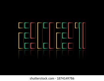 New Year 2021 design. Red, green, yellow color. İsolated vector illustration