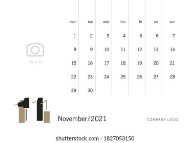 New Year 2021 Desktop Calendar 11 month November modern gold futuristic abstract black light typography white background