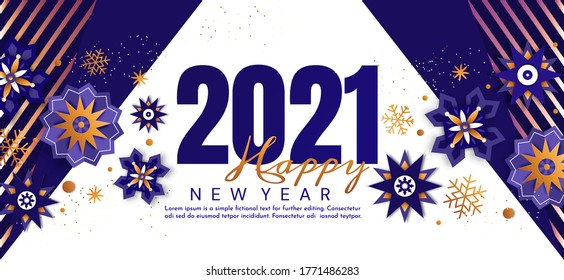 New Year 2021. Festive vector background with decorative elements and numbers. Design for greeting card, advertising banner, flyer, invitation card.