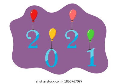 Nuevo año 2021 diseño plano con bellos globos. ilustración vectorial