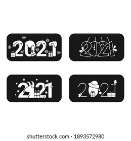 New year 2021 glyph icons collection.Christmas and New Year celebration concept.Holidays decoration, greeting card,banner, logo,image for typography and design.Isolated silhouette vector illustrations