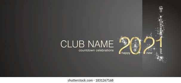 New Year 2021 gold firework club countdown celebrations invitation card black background ticket banner