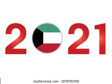 New Year 2021 with Kuwait Flag isolated on White Background - Vector Illustration