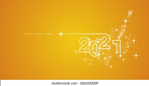 New Year 2021 line design firework champagne shining white orange yellow vector