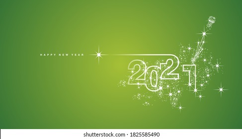 New Year 2021 line design firework champagne shining white green vector