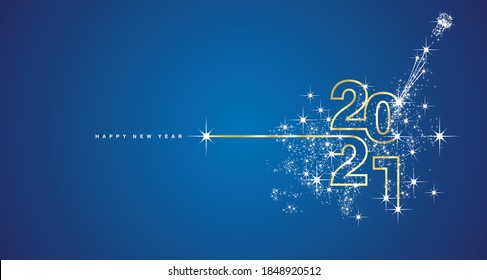 New Year 2021 line design typography firework champagne gold white blue background vector