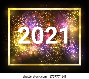 New Year 2021 logo text design write gold. White numbers 2021. Vector illustration