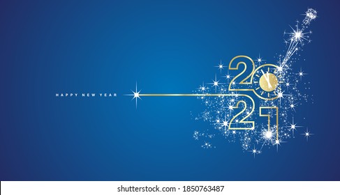 New Year 2021 midnight countdown line design firework champagne gold white blue background greeting card