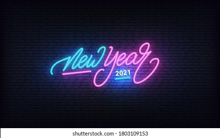New Year 2021 neon sign. New Year holiday lettering vector design