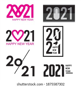 New year 2021 numbers design theme, Big Set of 2021 Happy New Year logo text design. 2021 number design template. Collection of 2021 happy new year symbols. Vector illustration with black color