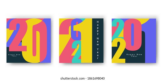 El afiche de Año Nuevo 2021 puso diseño creativo.Plantilla con el logo de tipografía 2021 para celebración y decoración de temporada. Fondo de moda minimalista para marca, banners, cubiertas, tarjetas, afiches, etc. vec