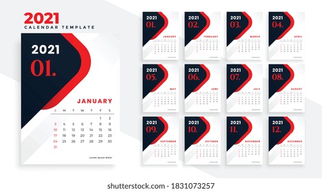 new year 2021 red and black calendar design template