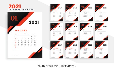 new year 2021 red and black geometric calendar design