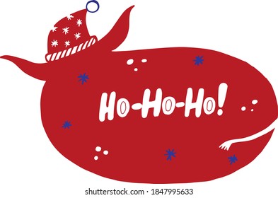 New year 2021 symbol red Bull with hat and text Ho ho ho! on the white background