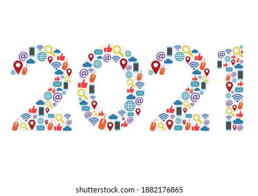 New Year 2021 with technology icons- illustration - Vector EPS